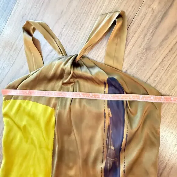 Vince Dress Size 10 Stretch Silk Charmeuse Twisted Halter Abstract Color Block - Picture 9 of 10